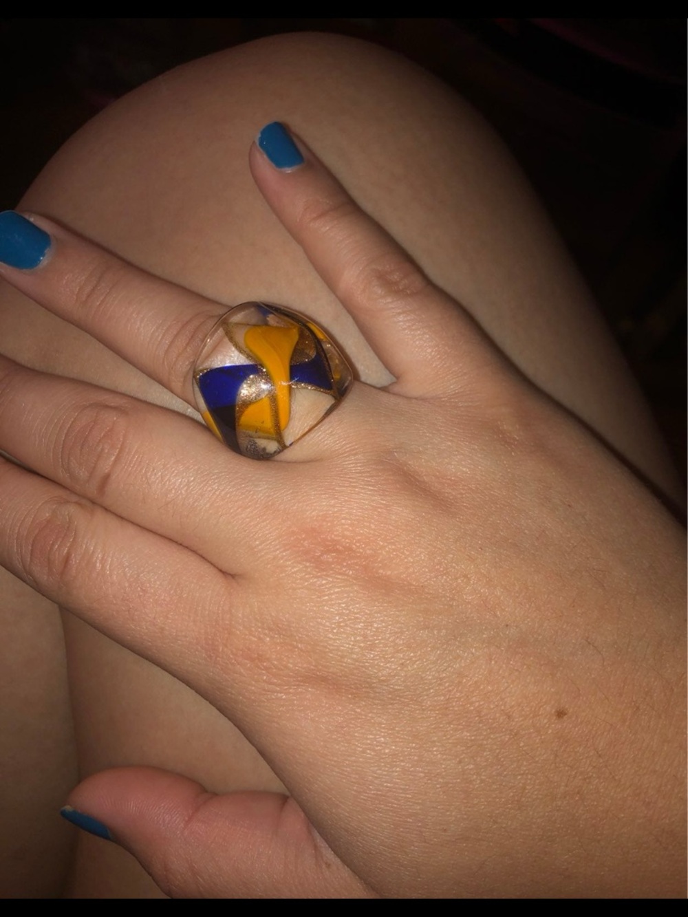 Blue and Yellow Glass Dome Statement Ring - Women Jewelry